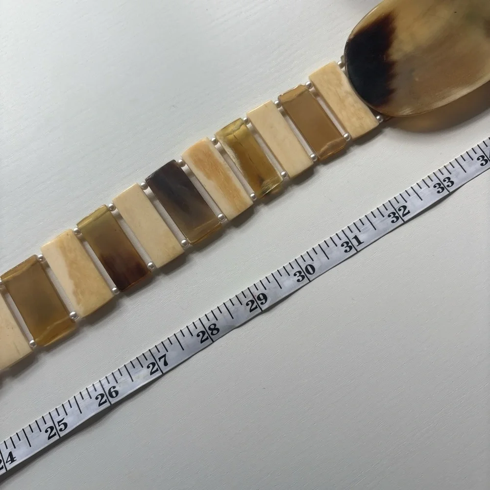 Vintage Natural Horn Link Belt Statement Oval Buckle 